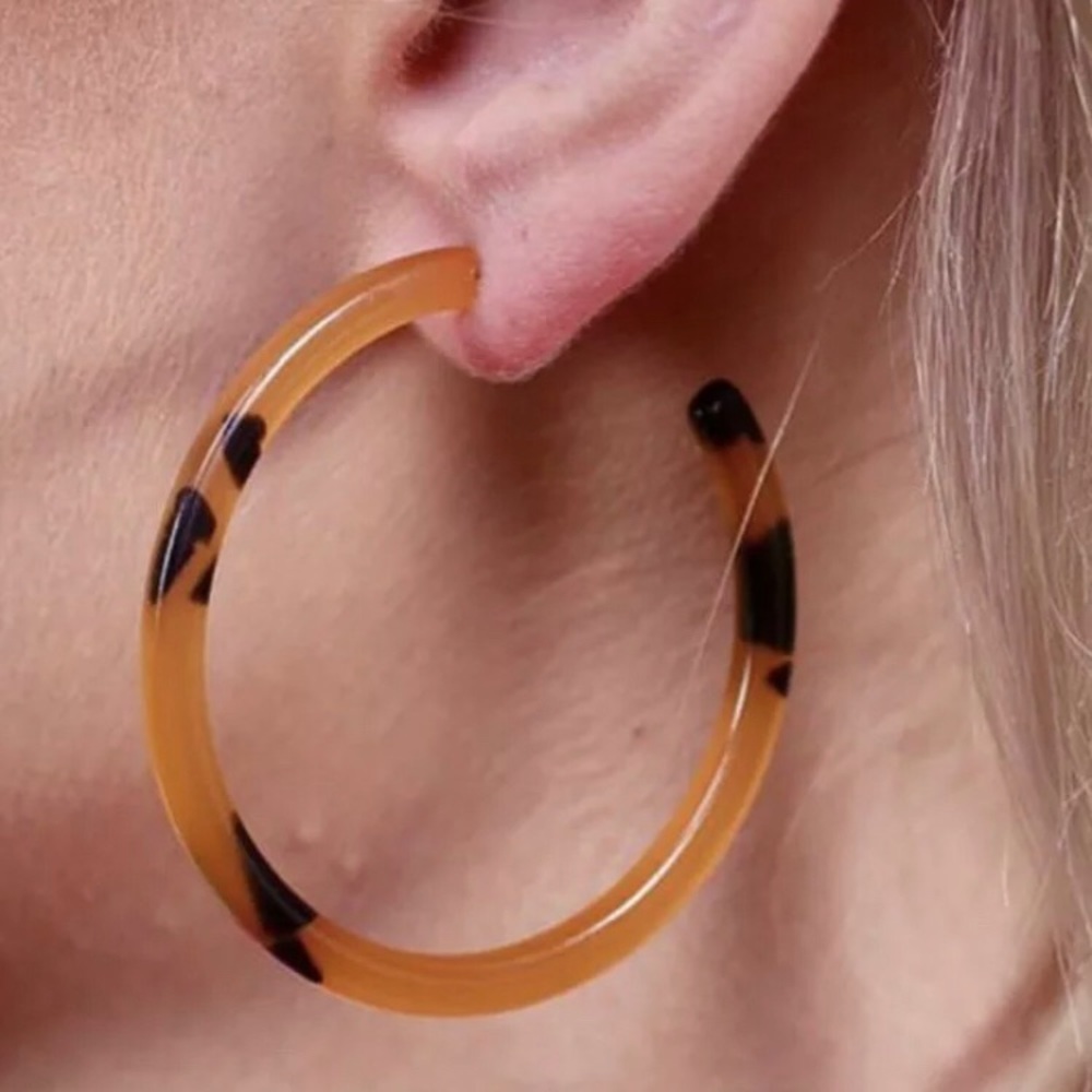 Brown Tortoise Shell Hoop Earrings Resin New